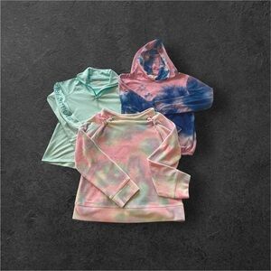 Girls Size 7 Bundle of 3 Colorful Long Sleeve pull over tops and hoodies